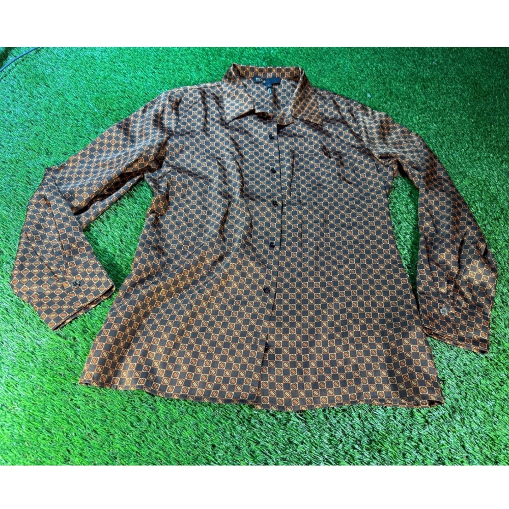 MAJE Monogram Print Button Down Shirt Long Sleeve Collared‎ Top Size 2
